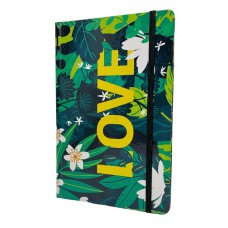 Caderno de Anotações tipo Moleskine Caderneta sem Pauta Capa Dura com Elástico - Love Floral