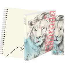 Kit leão traços - planner capa lisa + bíblia brochura nvt + marca página