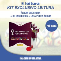 Copa do Mundo 2022 - Kit Exclusivo Leitura Álbum Capa Brochura com 30 Envelopes e Lata Porta Álbum