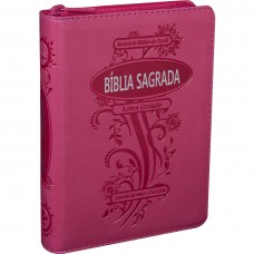 Bíblia Sagrada Letra Grande com zíper e índice - Capa Pink