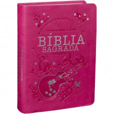 Bíblia Sagrada Letra Grande - Couro sintético Violão rosa