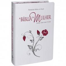 A Bíblia da Mulher - Couro bonded Branca com bordas floridas Tamanho Médio