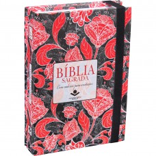 Bíblia Sagrada com caderno para anotações - Capa flores vermelhas