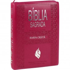 Bíblia Sagrada Letra Gigante com Harpa Cristã e índice - Couro sintético Pink e zíper