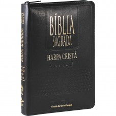 Bíblia Sagrada Letra Grande com Harpa Cristã e índice - Capa couro sintético Preto com zíper