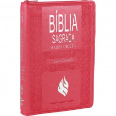 Bíblia Sagrada Letra Grande com Harpa Cristã e índice - Capa couro sintético Rosa com zíper