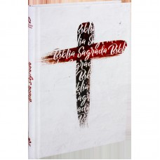 Bíblia Sagrada - Capa ilustrada branca com Cruz