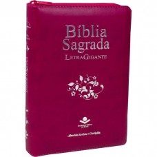 Bíblia Sagrada Letra Gigante Índice Capa couro sintético com zíper vinho