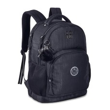Mochila Rebecca Bonbon RB24579 de Costas Preta Grande Feminina Com Bolso Antifurto Crinkle Lurex