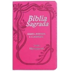 Bíblia letra hipergigante PU Luxo com índice com harpa - 01 pink