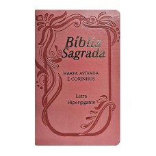 Bíblia letra hipergigante PU Luxo com índice com harpa - 02 rosa