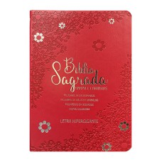 Bíblia hipergigante arc full color c/harpa pu luxo c/ índice dourada - Floral margarida vermelha
