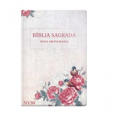 Bíblia NVI gigante Novo Testamento - 2 cores capa semi luxo rosas e pássaros
