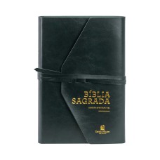 Bíblia ACF: letra grande com fechamento em tira, courosoft verde artesanal, Leitura Perfeita: Almeida Corrigida Fiel