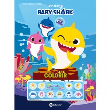BABY SHARK LER E COLORIR COM ADESIVOS